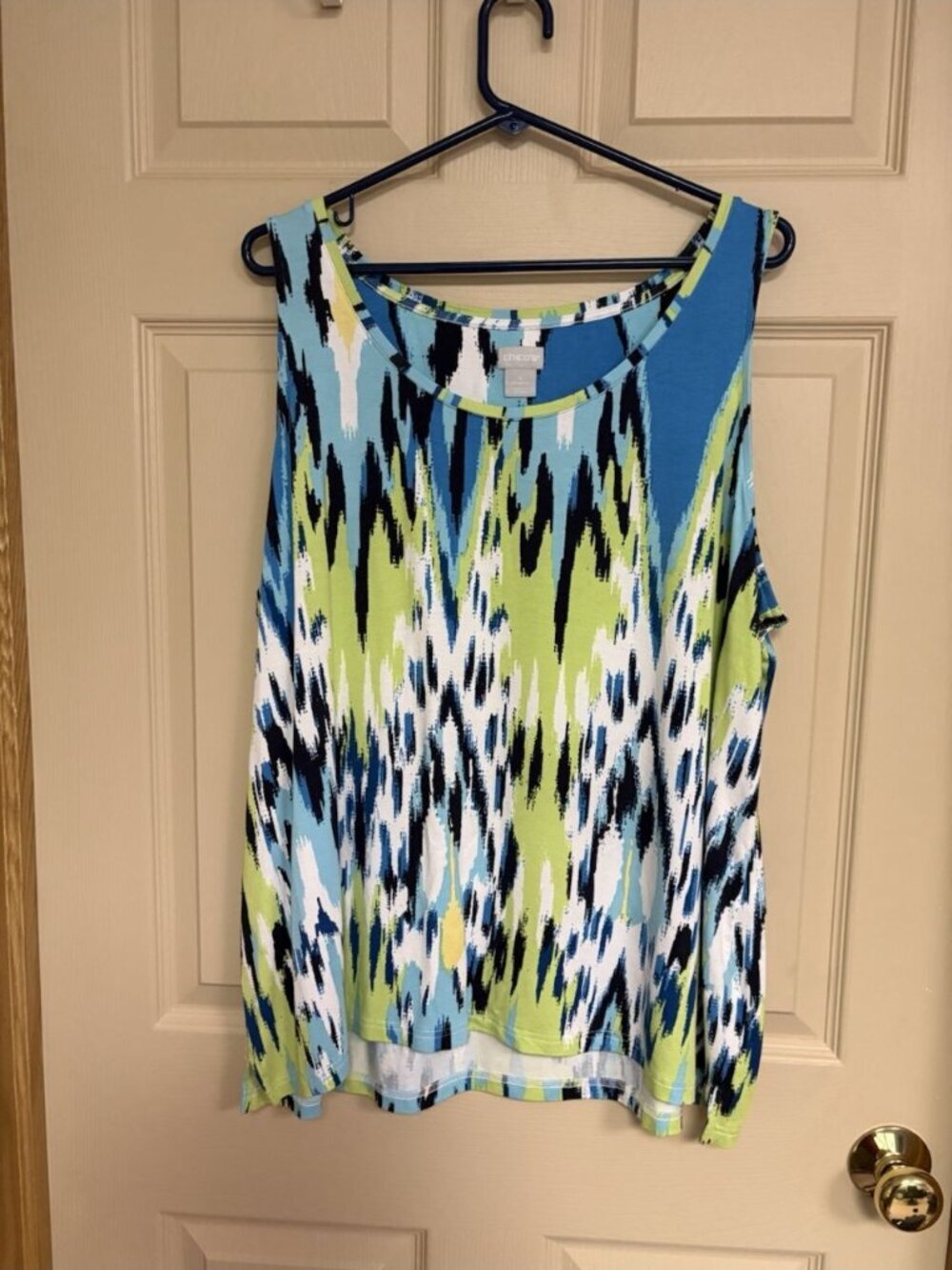 Chico's Size 4 XXL Blue White Green Black Round Neck Sleeveless Tank Top